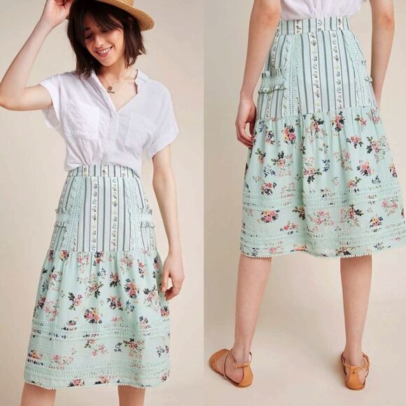 Anthropologie Hemant and Nandita Amour Floral Lace Skirt - Picture 1 of 11